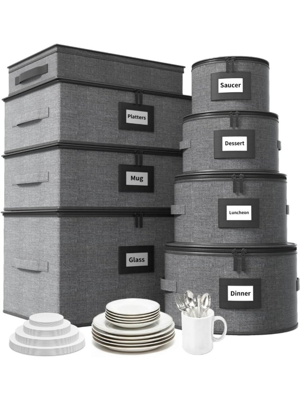 8-Piece Hard Shell China Storage Set for Dishes, Plates & Glasses - Organizer